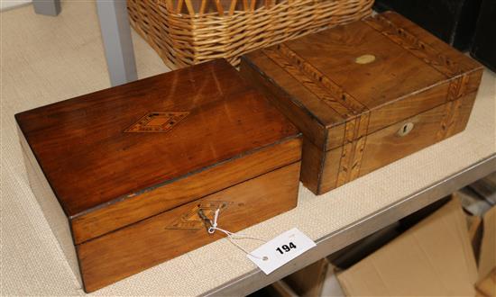 Two Victorian inlaid walnut jewellery boxes